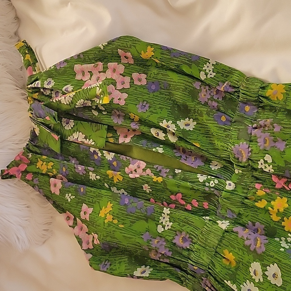 Vintage 70s Deep V Floral Green Maxi Dress - Picture 8 of 15
